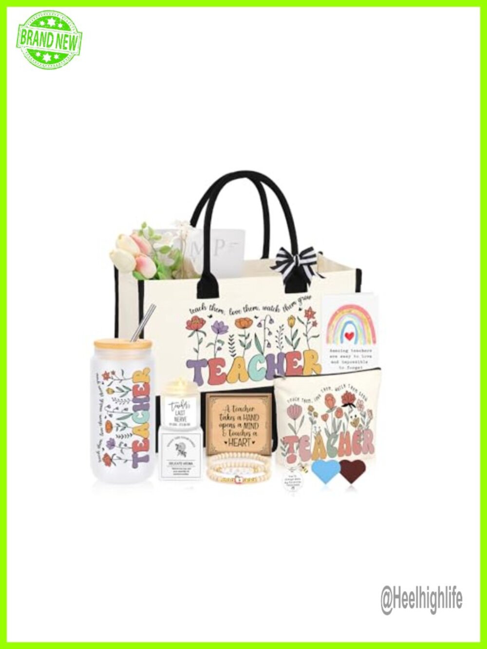 Teacher Appreciation Gift Set with Tote Bag, Glass Cup, Candles & More